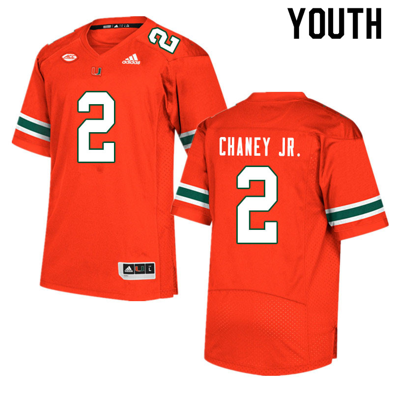 Youth #2 Donald Chaney Jr. Miami Hurricanes College Football Jerseys Sale-Orange - Click Image to Close